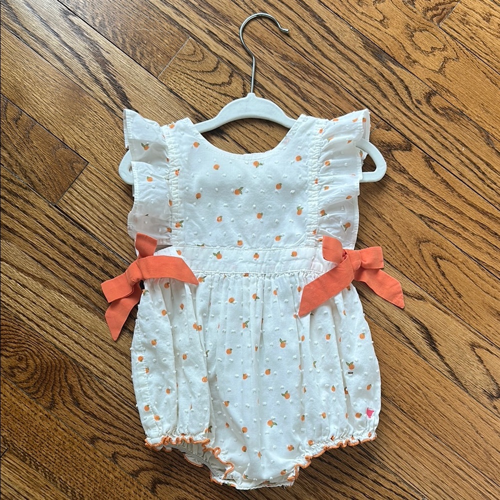 Pink Chicken Bubble Ditsy Oranges with Bows, size 6/12 month, 6-12 months